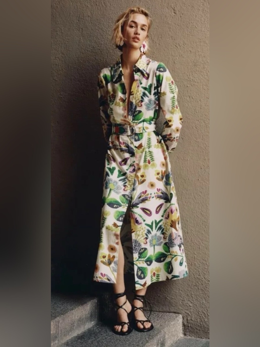 Zara floral poplin shirt maxi dress midi long sleeve colorful SS24 blogger fav - Picture 13 of 16